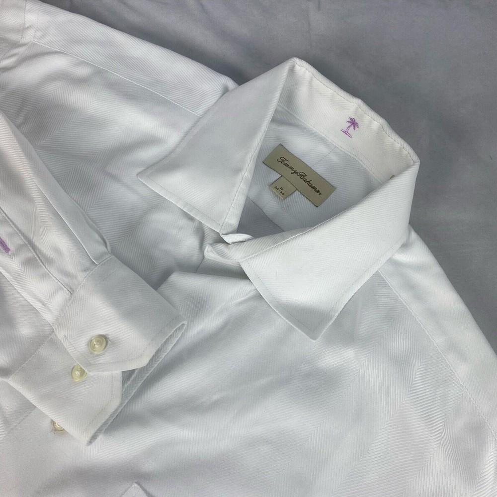 Tommy‎ Bahama Men's Solid White Cotton Long Sleeve Shirt 16 34-35
